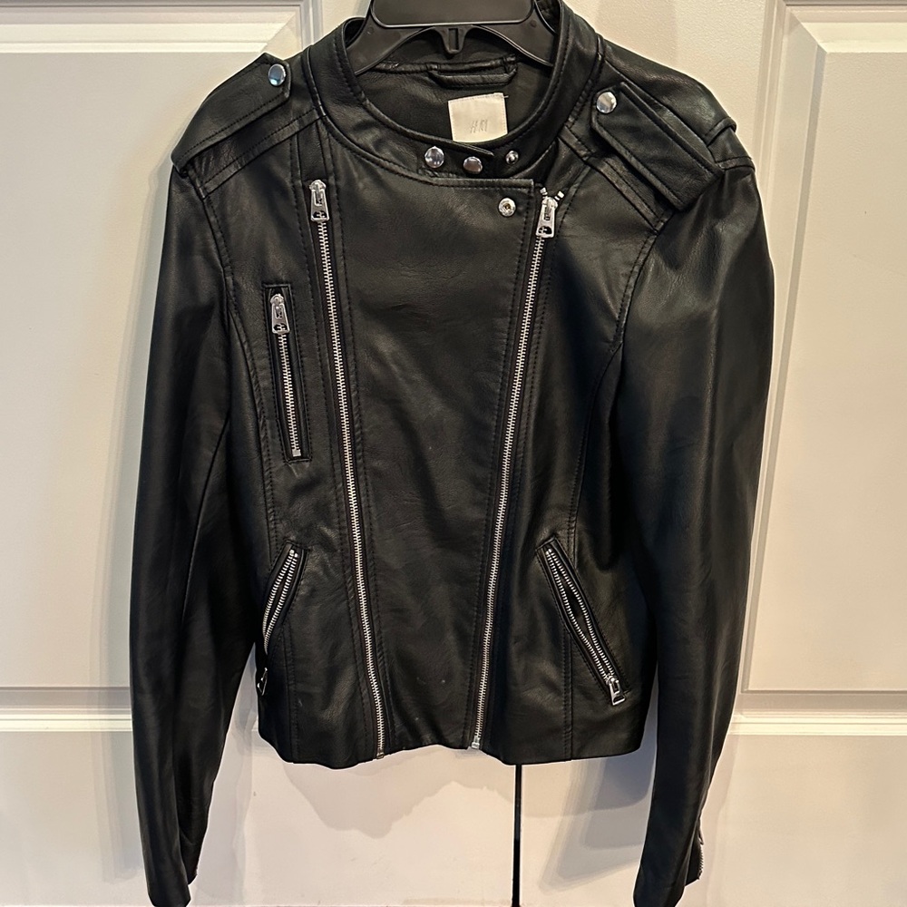 H&M Black, Vegan Moto Jacket. Size 6.